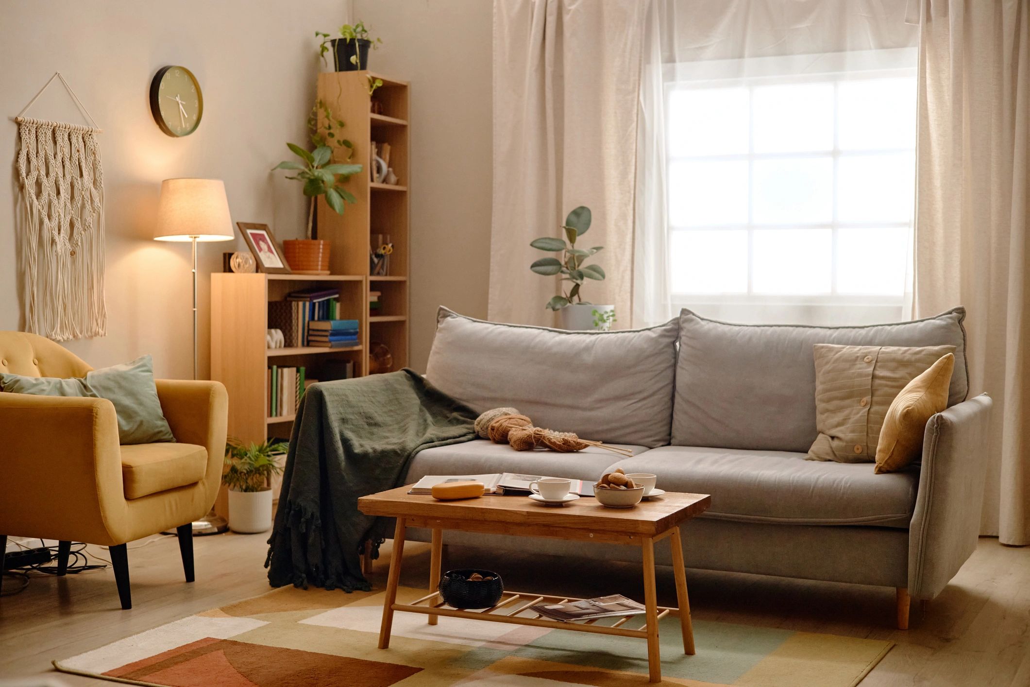 Finished modern living room with bright natural light